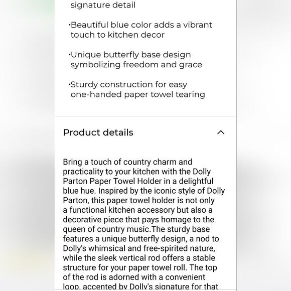 Dolly Parton Butterfly Paper Towel Holder- Blue - Picture 3 of 8